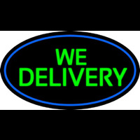 Green We Deliver Oval With Blue Border Neon Skilt