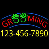 Grooming With Phone Number Neon Skilt