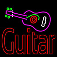 Guitar Logo In Turquoise Red Neon Skilt