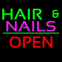 Hair And Nails Block Open Green Line Neon Skilt