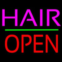 Hair Block Open Green Line Neon Skilt