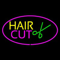 Hair Cut Logo Oval Pink Neon Skilt