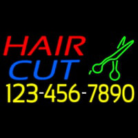 Hair Cut With Number And Scissor Neon Skilt