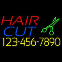 Hair Cut With Number And Scissor Neon Skilt