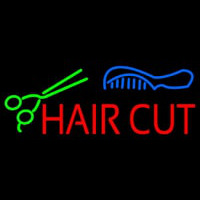 Hair Cut With Scissor And Comb Neon Skilt