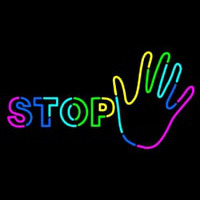 Hand With Stop Neon Skilt
