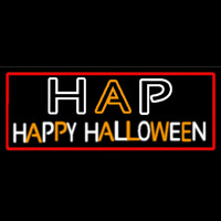 Happy Halloween Block With Red Border Neon Skilt