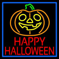 Happy Halloween Pumpkin With Blue Border Neon Skilt