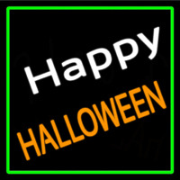 Happy Halloween With Green Border Neon Skilt