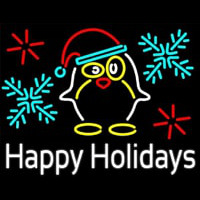 Happy Holidays With Snow Man Logo Neon Skilt