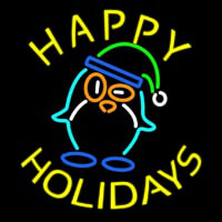 Happy Holidays With Snow Man Logo Neon Skilt