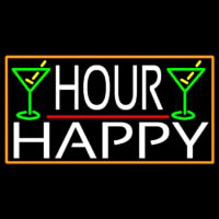 Happy Hour And Martini Glass With Orange Border Neon Skilt