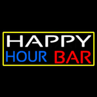 Happy Hour Bar With Yellow Border Neon Skilt