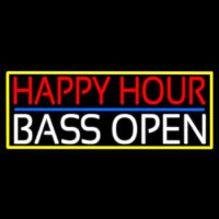 Happy Hour Bass Open With Yellow Border Neon Skilt