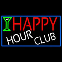 Happy Hour Club With Blue Border Neon Skilt