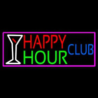 Happy Hour Club With Pink Border Neon Skilt