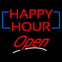 Happy Hour Cursive Open Neon Skilt