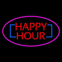 Happy Hour Oval Pink Neon Skilt