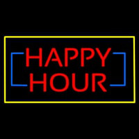 Happy Hour Rectangle Yellow Neon Skilt