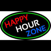 Happy Hour Zone Oval With Green Border Neon Skilt
