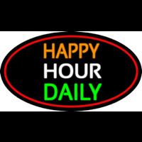 Happy Hours Daily Oval With Red Border Neon Skilt