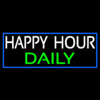 Happy Hours Daily With Blue Border Neon Skilt