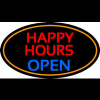 Happy Hours Open Oval With Orange Border Neon Skilt