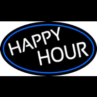 Happy Hours Oval With Blue Border Neon Skilt
