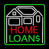 Home Loans With Home Logo And Green Border Neon Skilt