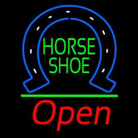 Horseshoe Open With Green Line Neon Skilt