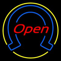 Horseshoe Open With Yellow Border Neon Skilt