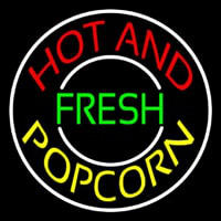 Hot And Fresh Popcorn With Border Neon Skilt