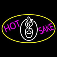 Hot Sake Oval With Yellow Border Neon Skilt