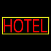 Hotel With Yellow Border Neon Skilt