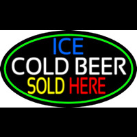 Ice Cold Beer Sold Here With Green Border Neon Skilt