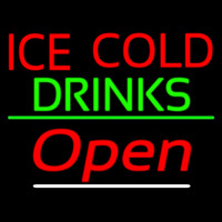 Ice Cold Drinks Red Open Neon Skilt