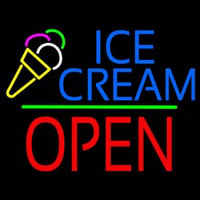Ice Cream Logo Block Open Green Line Neon Skilt