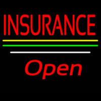 Insurance Open Yellow Green White Line Neon Skilt