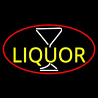 Liquor And Martini Glass Oval With Red Border Neon Skilt
