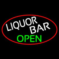 Liquor Bar Open Oval With Red Border Neon Skilt