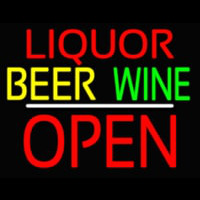 Liquor Beer Wine Block Open White Line Neon Skilt