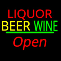 Liquor Beer Wine Cursive Open Neon Skilt