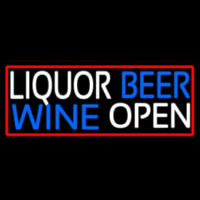 Liquor Beer Wine Open With Red Border Neon Skilt