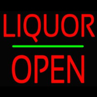 Liquor Block Open Green Line Neon Skilt
