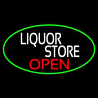 Liquor Store Open Oval With Green Border Neon Skilt