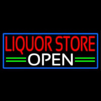 Liquor Store Open With Blue Border Neon Skilt
