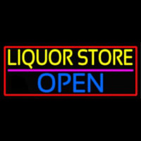 Liquor Store Open With Red Border Neon Skilt