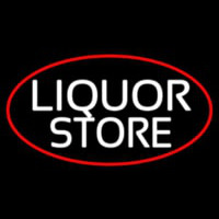 Liquor Store Oval With Red Border Neon Skilt