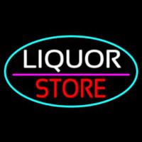 Liquor Store Oval With Turquoise Border Neon Skilt