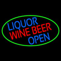 Liquor Wine Beer Open Oval With Green Border Neon Skilt